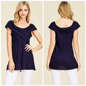 NWT NAVY RIBBED CROSS OVER TOP